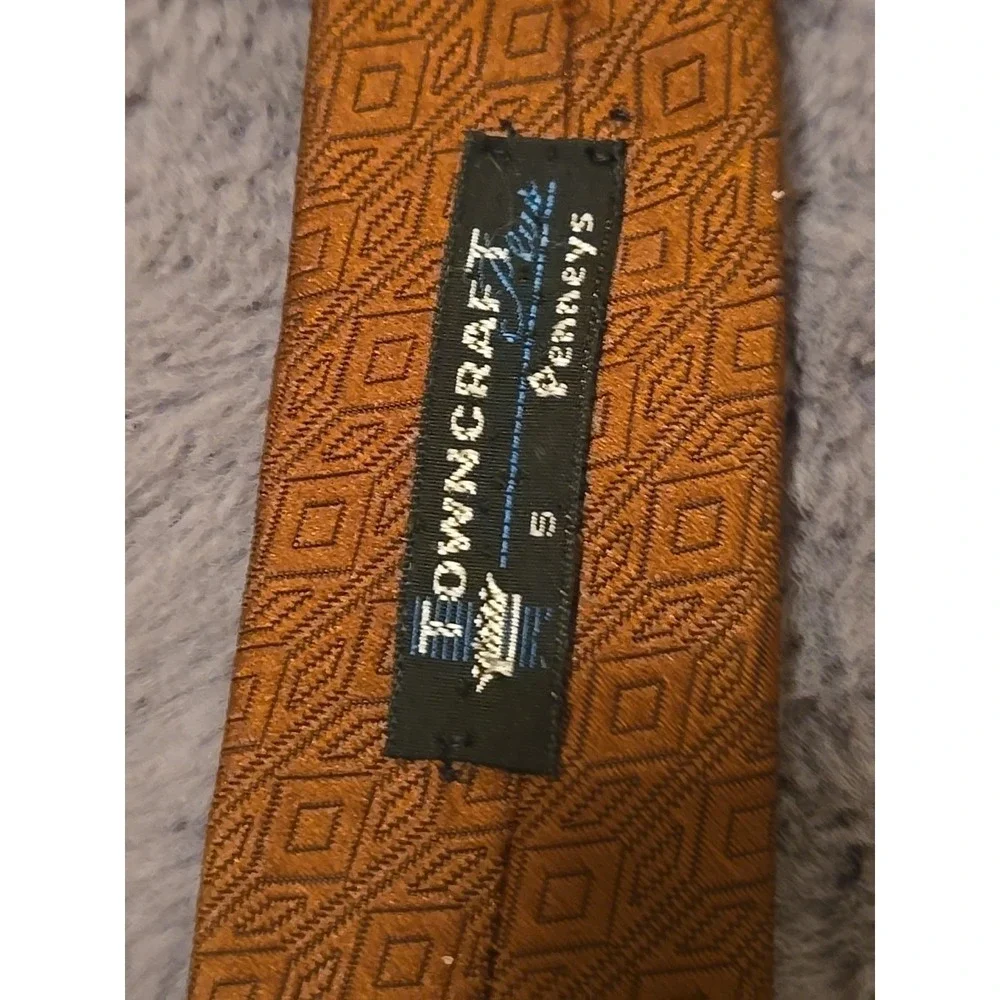Vintage Towncraft Deluxe Tie Mens Brown Textured Geometric 70s Retro 4